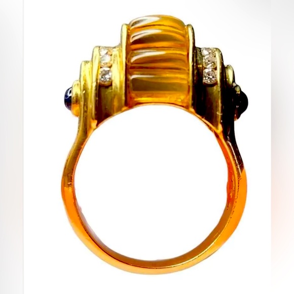 Lagos Caviar 18K Yellow Gold Citrine Diamond sapphire cabochon Ring size 8 - Picture 2 of 13